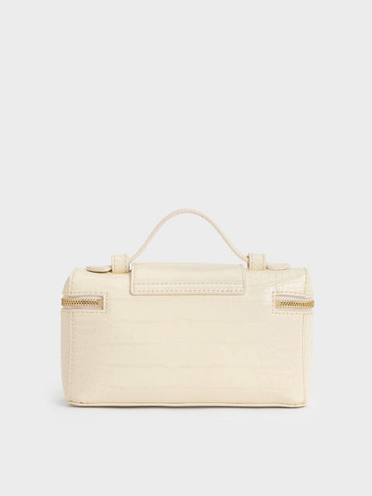 CHARLES & KEITH Essential | Arwen Croc-Effect Top Handle Vanity Bag - Cream
