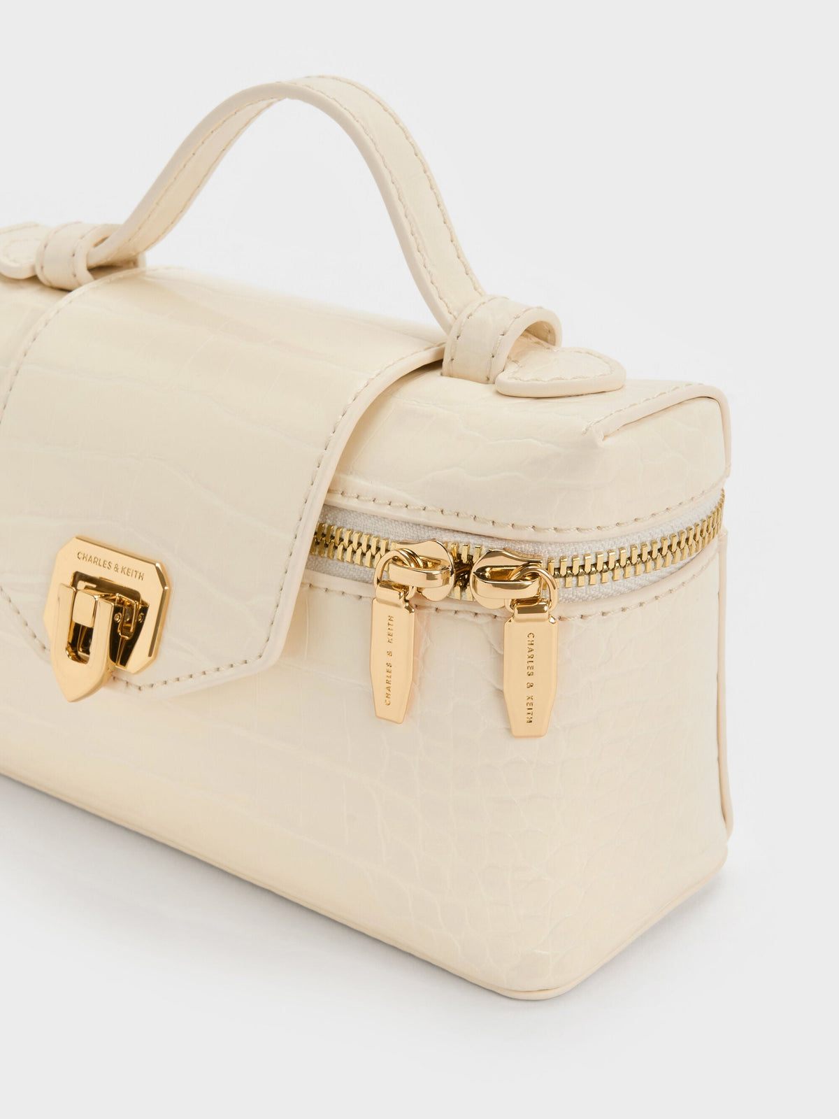 CHARLES & KEITH Essential | Arwen Croc-Effect Top Handle Vanity Bag - Cream