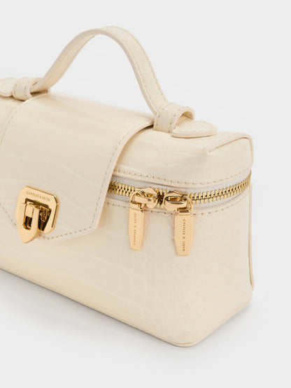 CHARLES & KEITH Essential | Arwen Croc-Effect Top Handle Vanity Bag - Cream