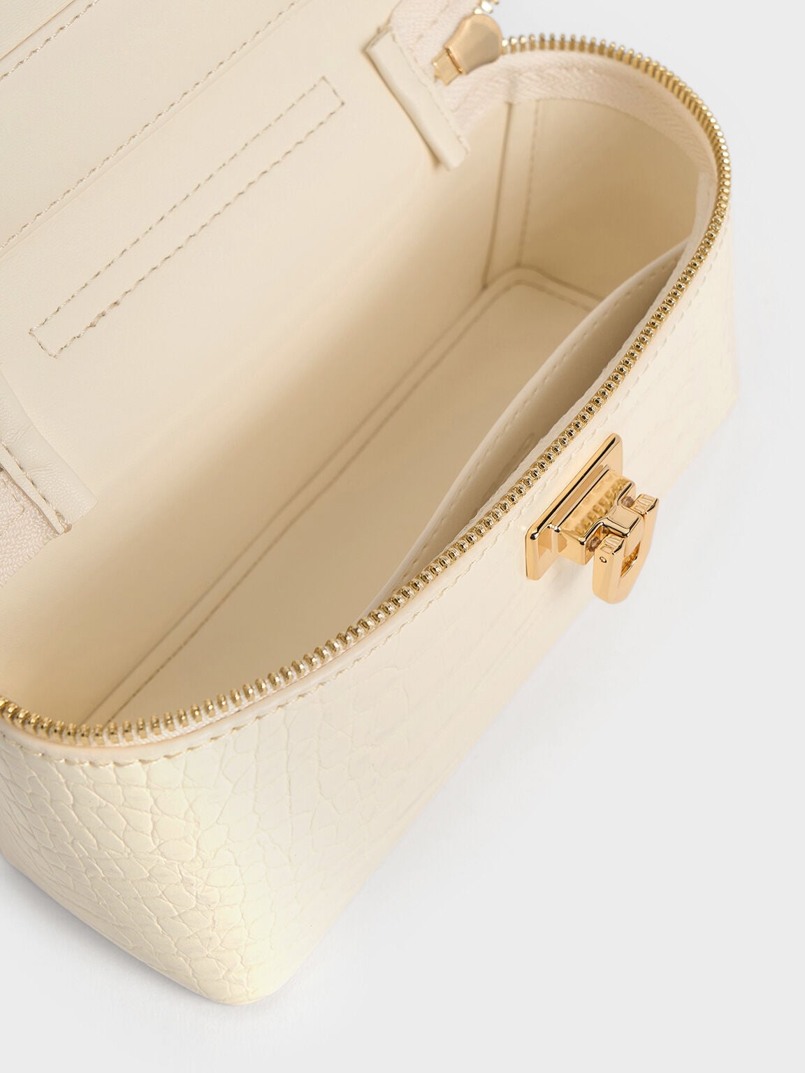 CHARLES & KEITH Essential | Arwen Croc-Effect Top Handle Vanity Bag - Cream