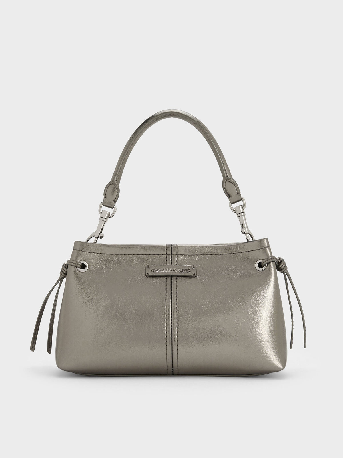 CHARLES & KEITH Recommended | Noane Metallic Top Handle Bag - Pewter