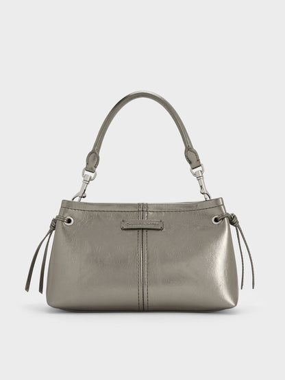 CHARLES & KEITH Recommended | Noane Metallic Top Handle Bag - Pewter