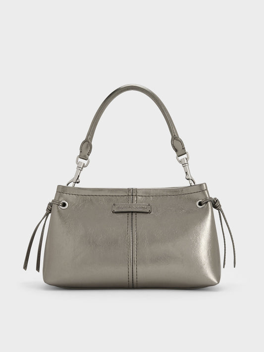 CHARLES & KEITH Recommended | Noane Metallic Top Handle Bag - Pewter