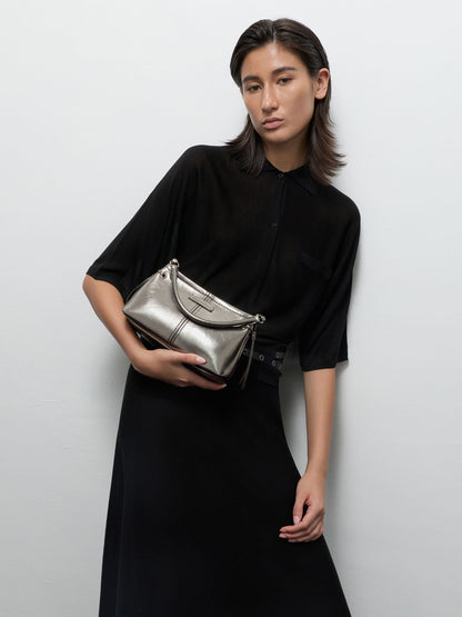 CHARLES & KEITH Recommended | Noane Metallic Top Handle Bag - Pewter