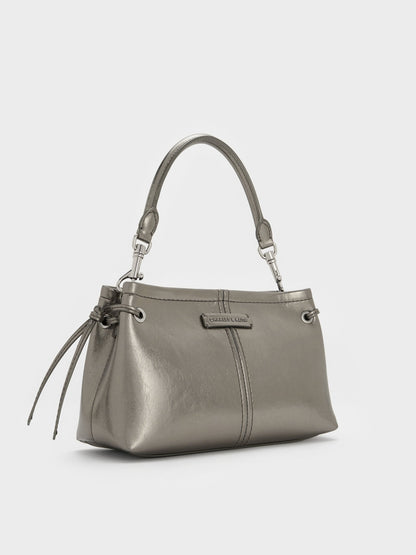 CHARLES & KEITH Recommended | Noane Metallic Top Handle Bag - Pewter