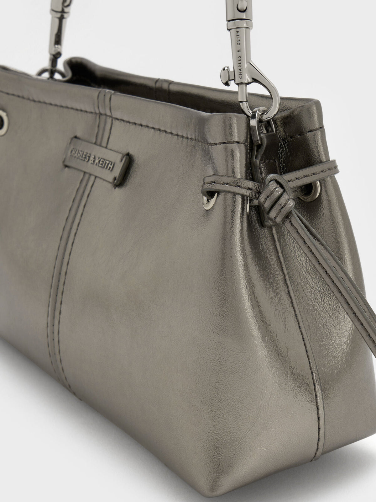 CHARLES & KEITH Recommended | Noane Metallic Top Handle Bag - Pewter
