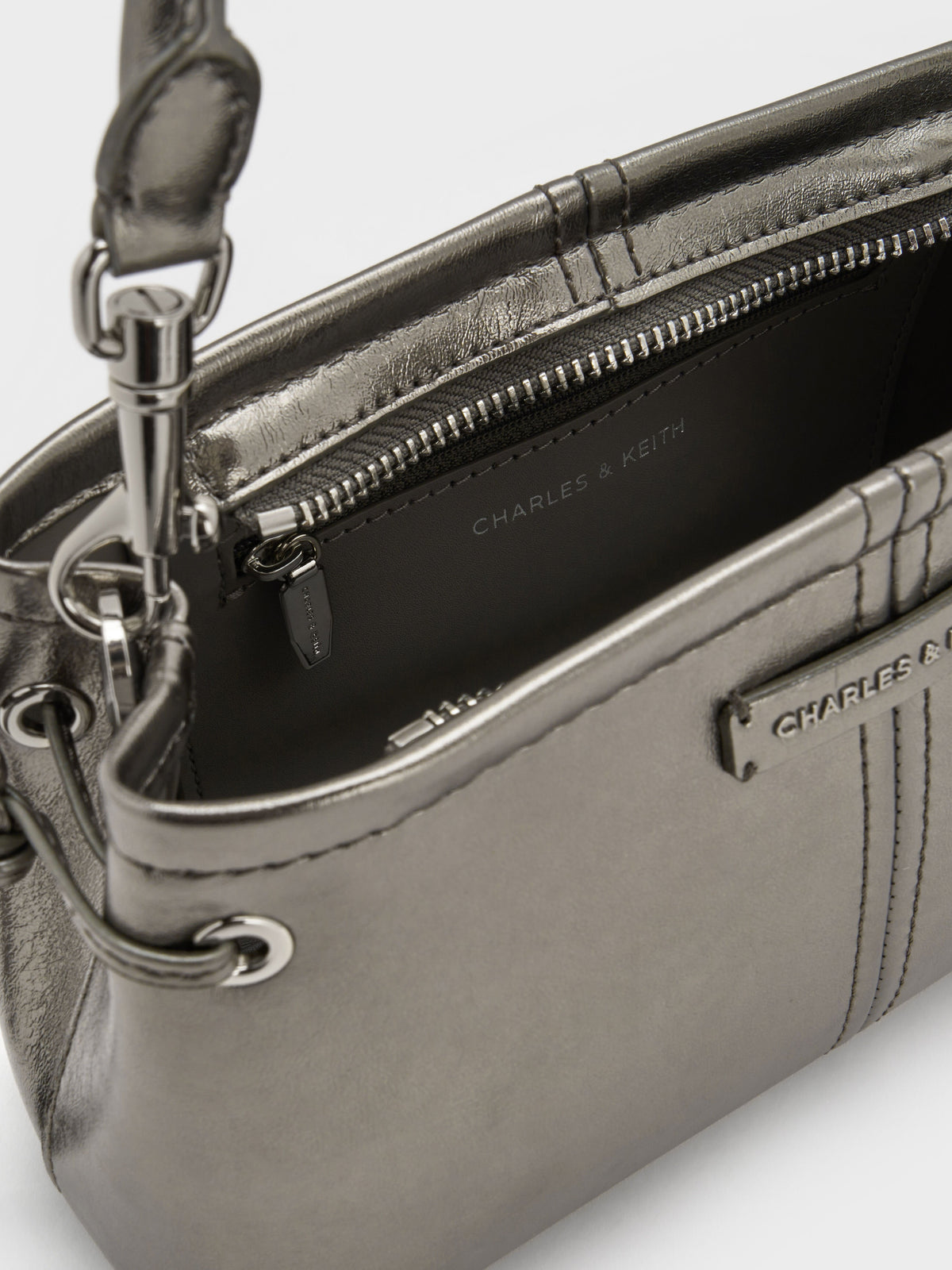 CHARLES & KEITH Recommended | Noane Metallic Top Handle Bag - Pewter
