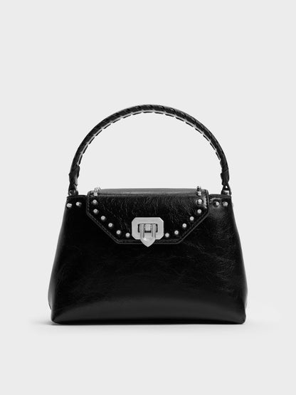 CHARLES & KEITH Latest | Arwen Studded Top Handle Bag - Noir