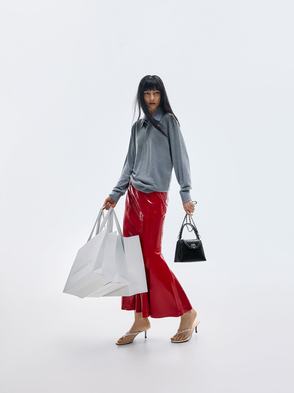 CHARLES & KEITH Latest | Arwen Studded Top Handle Bag - Noir