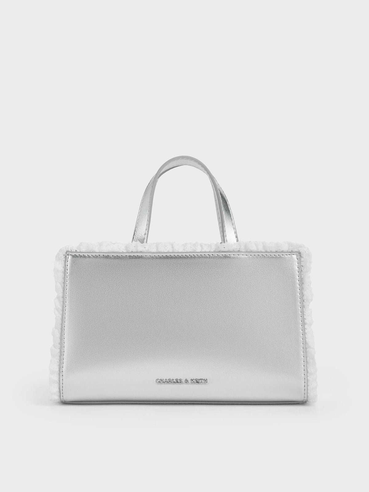 CHARLES & KEITH Recommended | Raina Metallic Lace-Trim Tote Bag - Silver