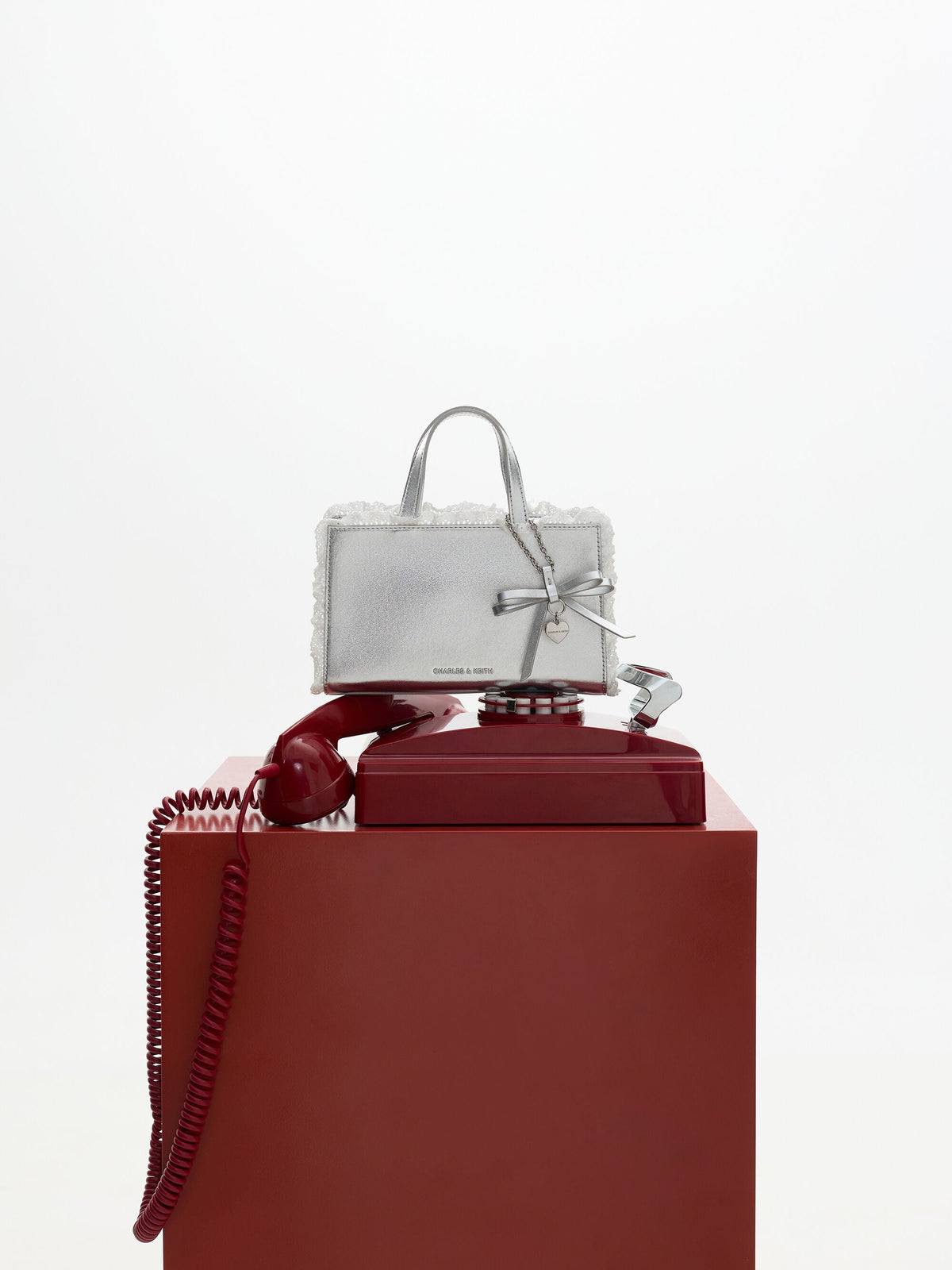 CHARLES & KEITH Recommended | Raina Metallic Lace-Trim Tote Bag - Silver
