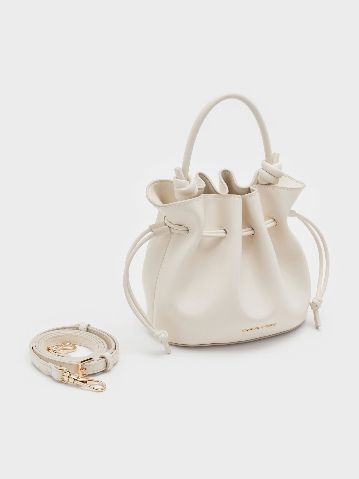 CHARLES & KEITH Essential | Sammie Drawstring Bucket Bag - Cream
