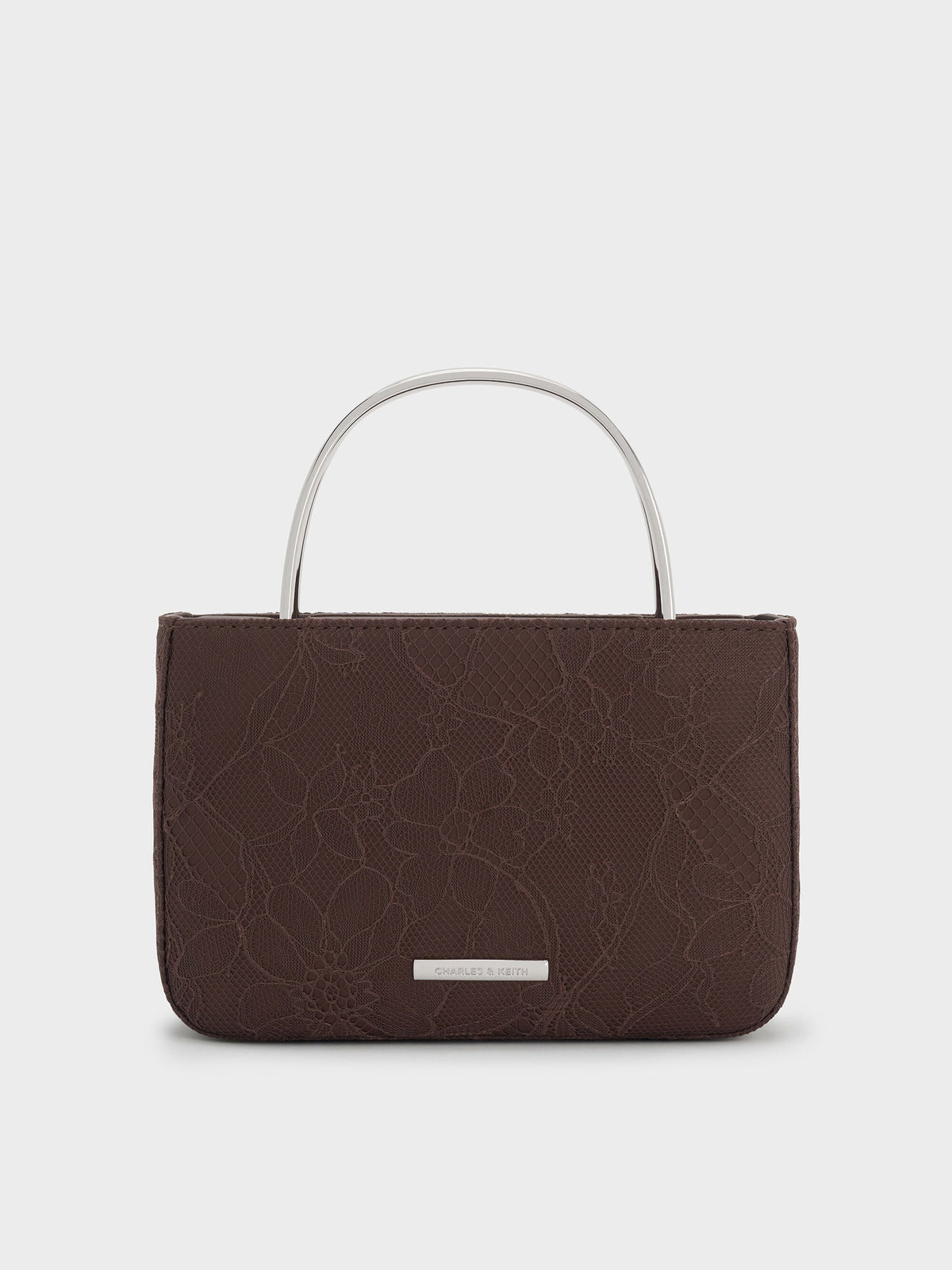 CHARLES & KEITH Recommended | Jennis Lace & Satin Top Handle Bag - Dark Brown Textured