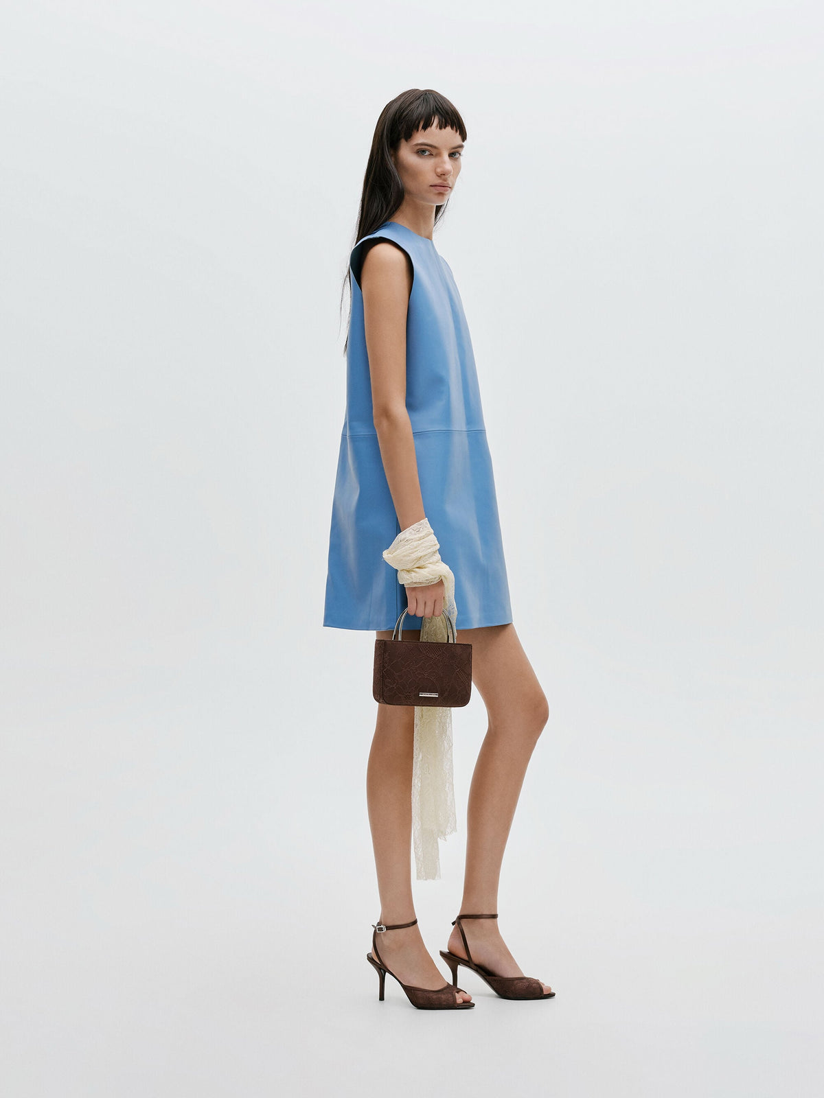 CHARLES & KEITH Recommended | Jennis Lace & Satin Top Handle Bag - Dark Brown Textured