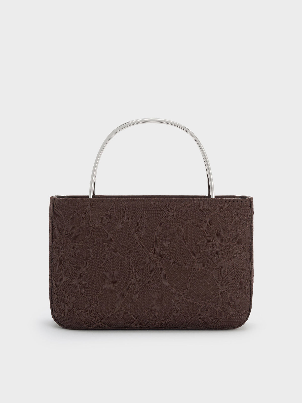 CHARLES & KEITH Recommended | Jennis Lace & Satin Top Handle Bag - Dark Brown Textured