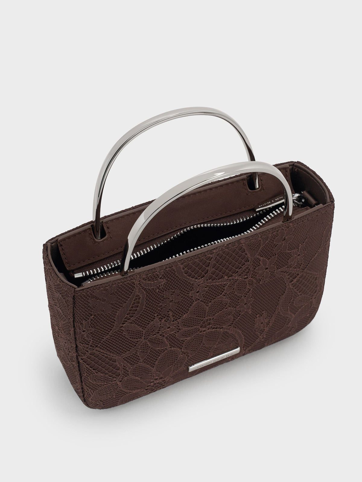 CHARLES & KEITH Recommended | Jennis Lace & Satin Top Handle Bag - Dark Brown Textured
