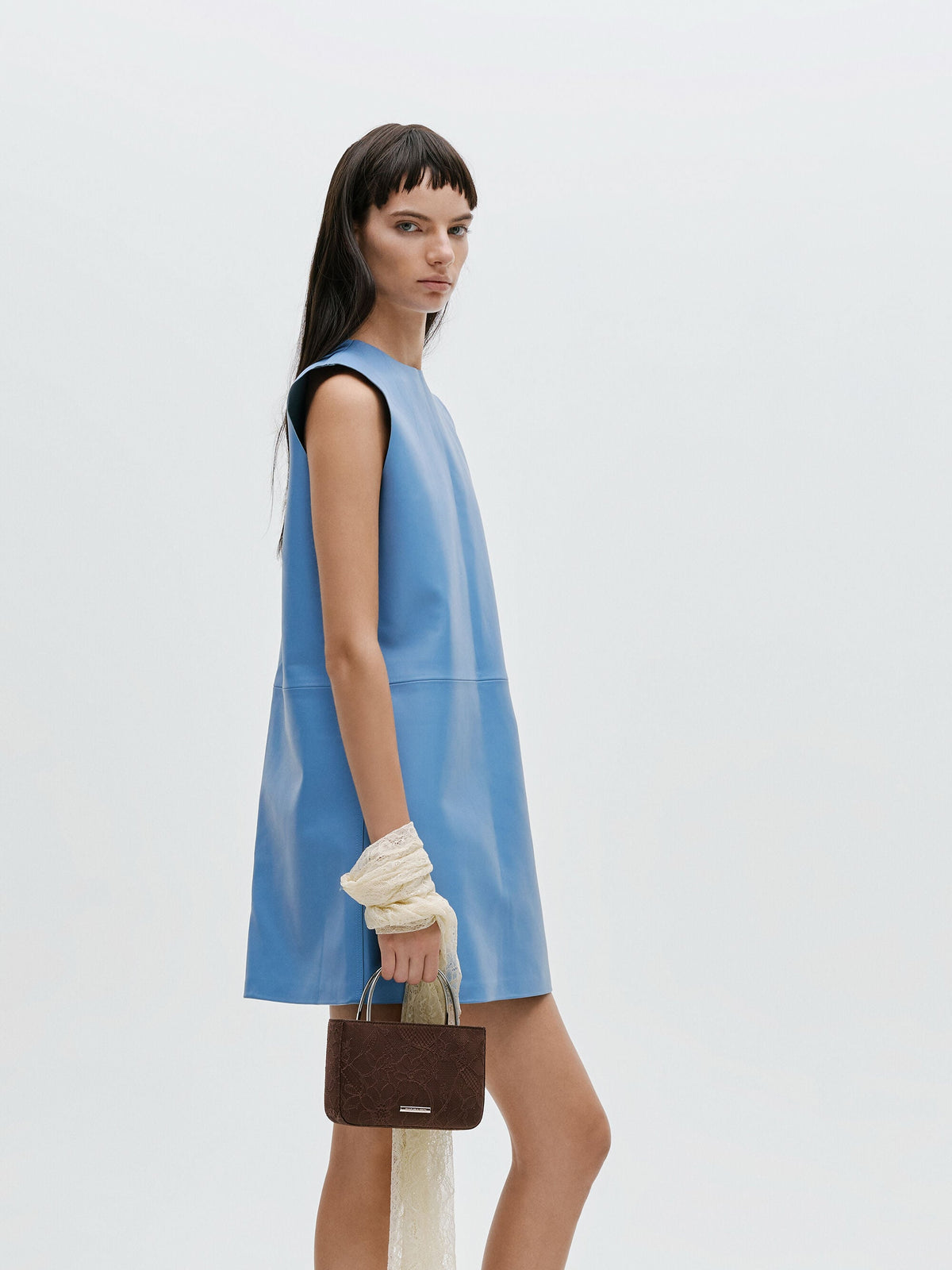 CHARLES & KEITH Recommended | Jennis Lace & Satin Top Handle Bag - Dark Brown Textured