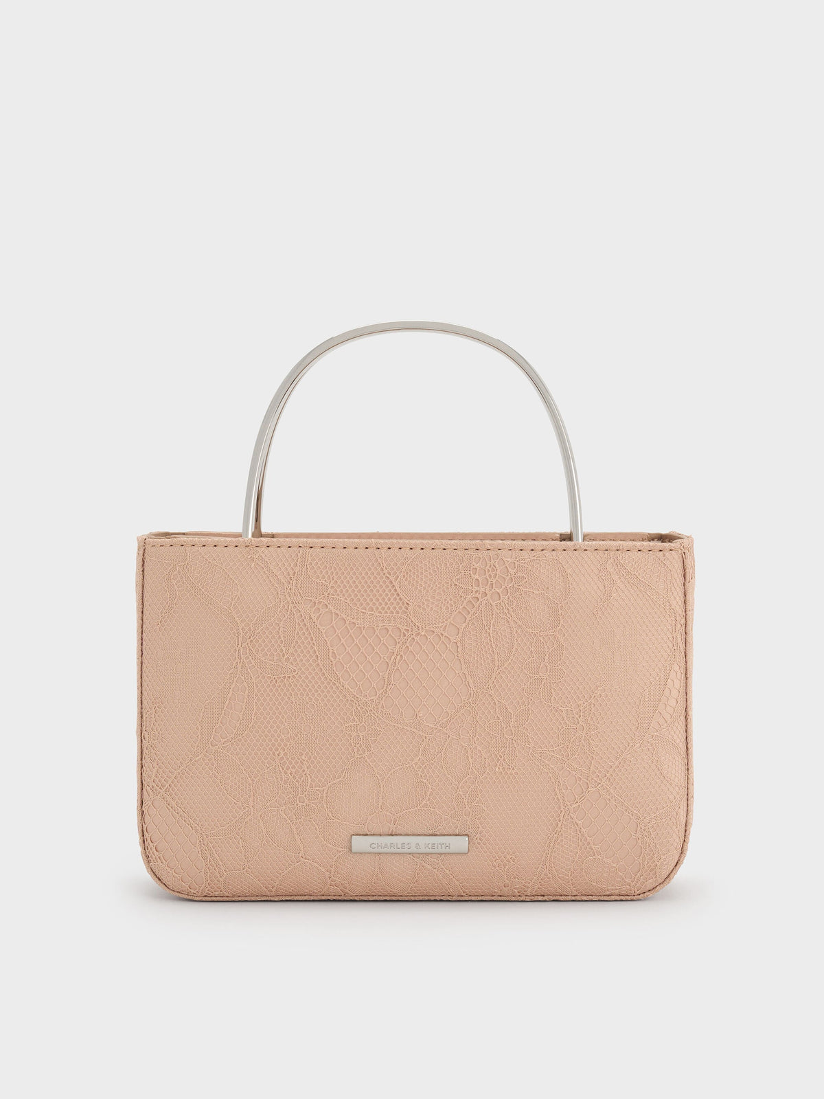 CHARLES & KEITH Sale | Jennis Lace & Satin Top Handle Bag - Nude Textured