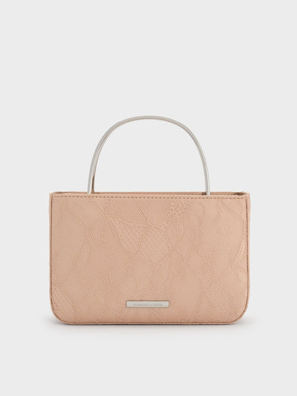 CHARLES & KEITH Sale | Jennis Lace & Satin Top Handle Bag - Nude Textured