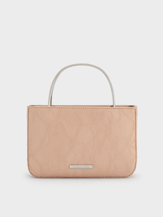 CHARLES & KEITH Sale | Jennis Lace & Satin Top Handle Bag - Nude Textured