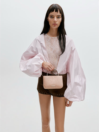 CHARLES & KEITH Sale | Jennis Lace & Satin Top Handle Bag - Nude Textured