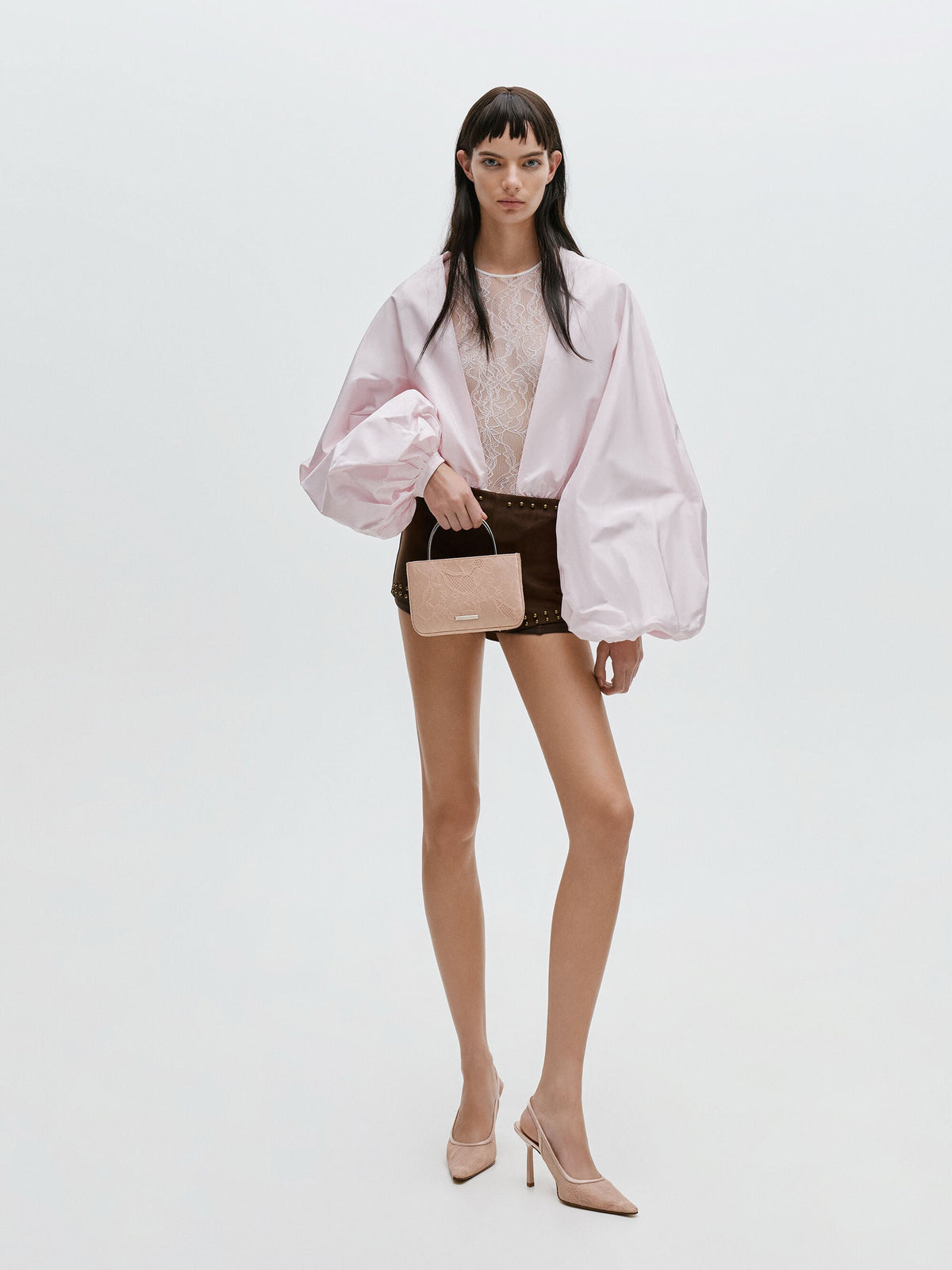 CHARLES & KEITH Sale | Jennis Lace & Satin Top Handle Bag - Nude Textured