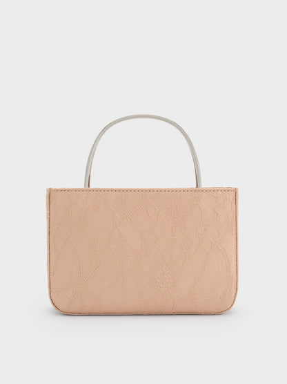 CHARLES & KEITH Sale | Jennis Lace & Satin Top Handle Bag - Nude Textured