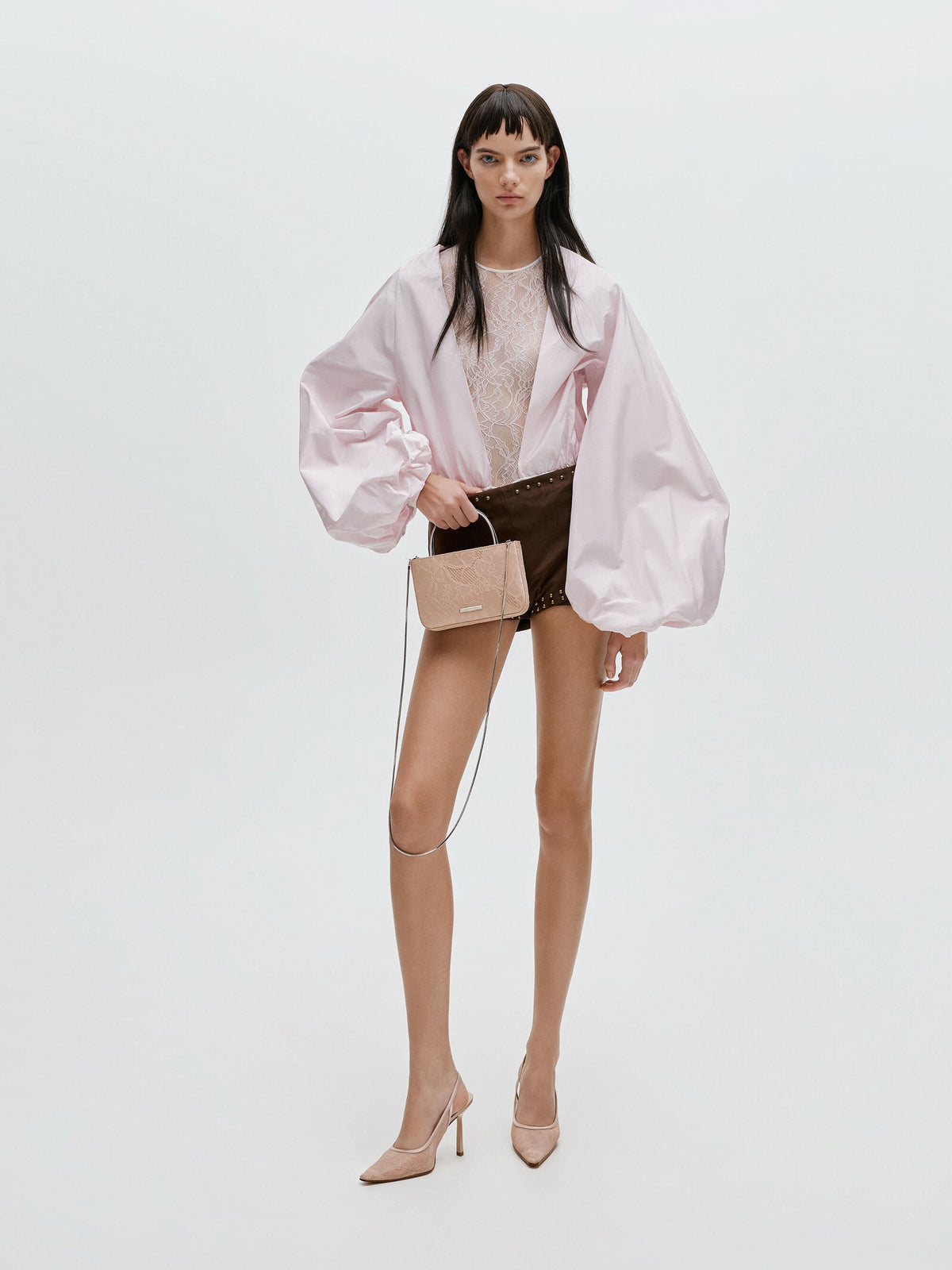 CHARLES & KEITH Sale | Jennis Lace & Satin Top Handle Bag - Nude Textured