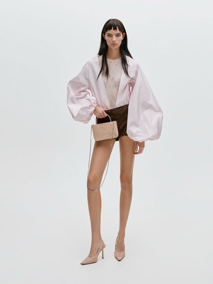 CHARLES & KEITH Sale | Jennis Lace & Satin Top Handle Bag - Nude Textured