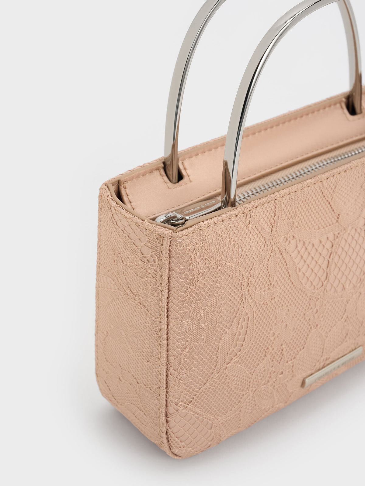 CHARLES & KEITH Sale | Jennis Lace & Satin Top Handle Bag - Nude Textured