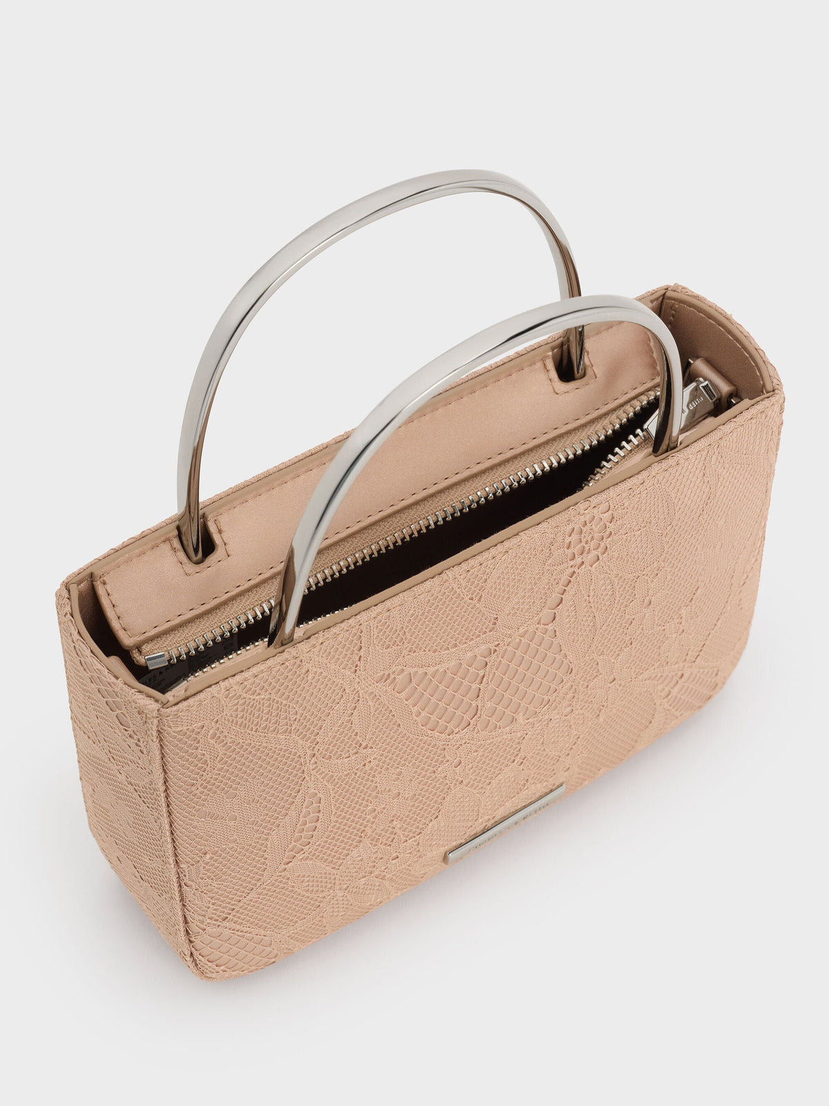CHARLES & KEITH Sale | Jennis Lace & Satin Top Handle Bag - Nude Textured