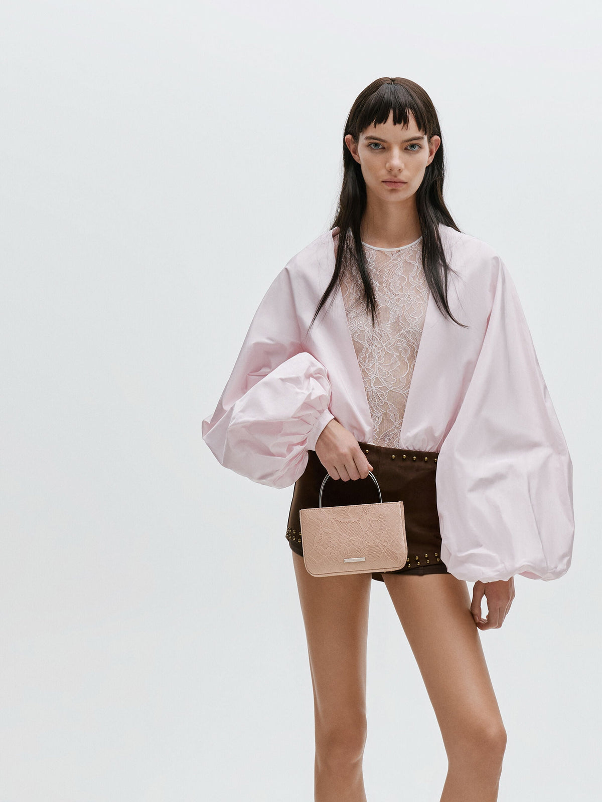 CHARLES & KEITH Sale | Jennis Lace & Satin Top Handle Bag - Nude Textured