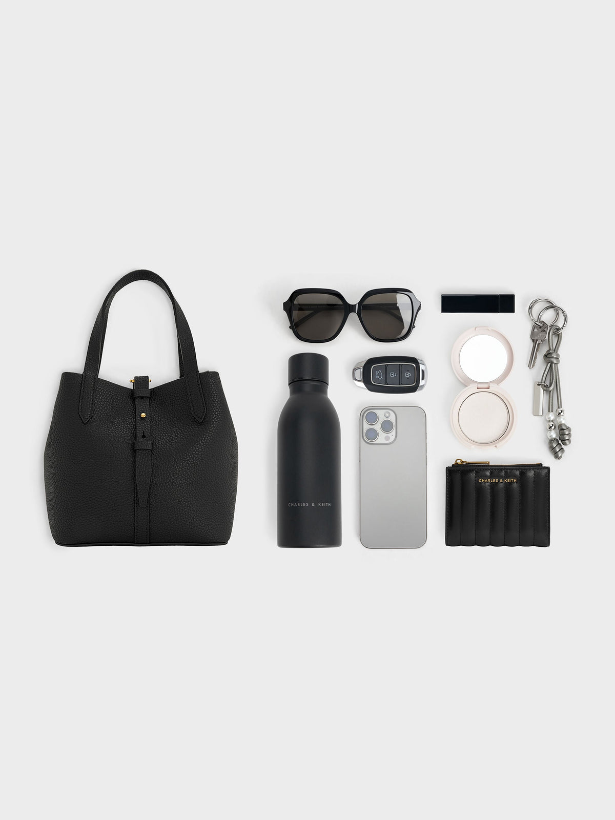 CHARLES & KEITH Trending | Beryl Belted Bucket Bag - Black
