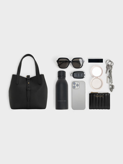CHARLES & KEITH Trending | Beryl Belted Bucket Bag - Black