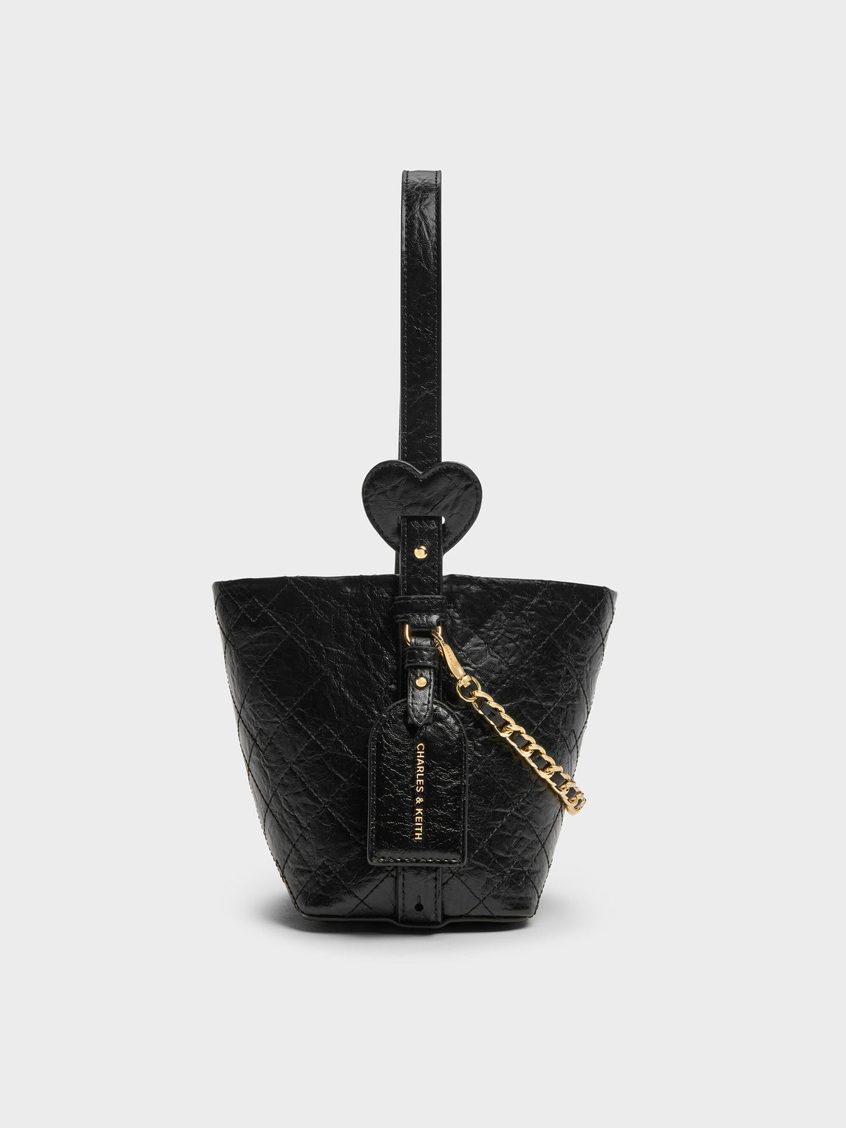CHARLES & KEITH Featured | Duo Quilted Chain Bucket Bag - Black