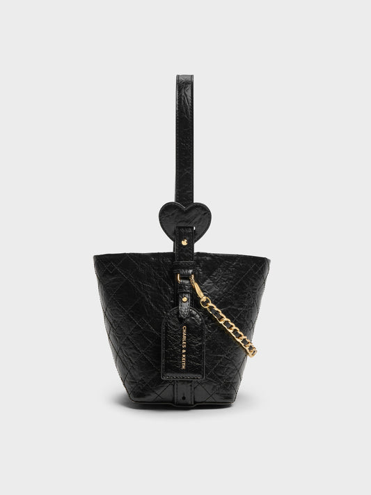 CHARLES & KEITH Featured | Duo Quilted Chain Bucket Bag - Black