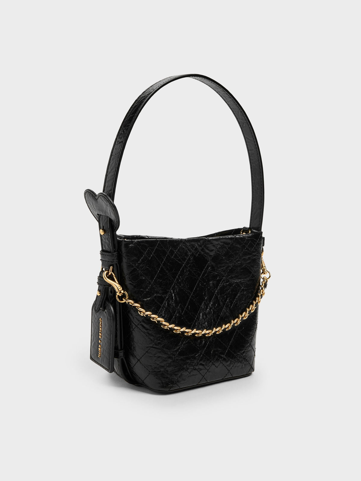 CHARLES & KEITH Featured | Duo Quilted Chain Bucket Bag - Black