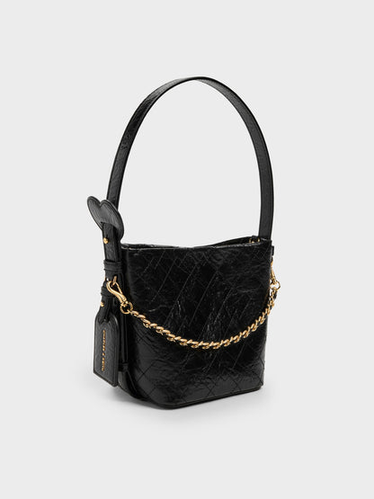 CHARLES & KEITH Featured | Duo Quilted Chain Bucket Bag - Black