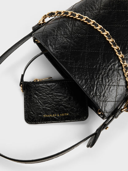CHARLES & KEITH Featured | Duo Quilted Chain Bucket Bag - Black