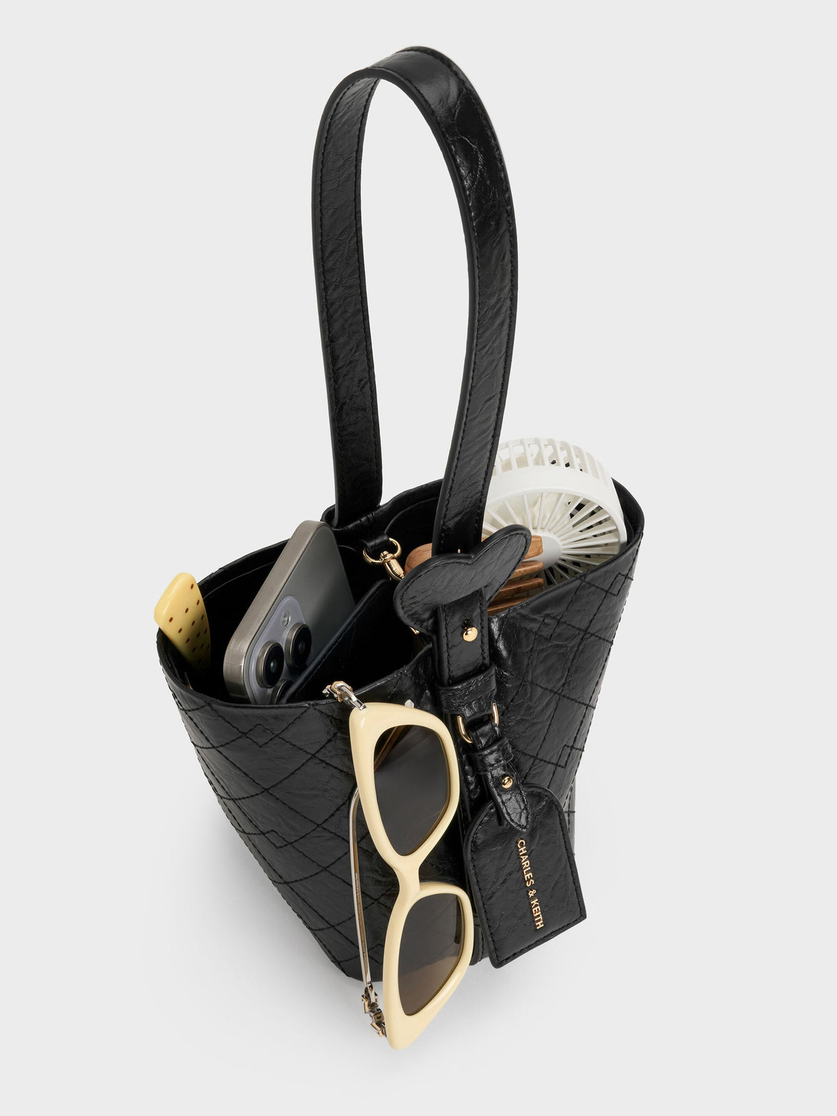 CHARLES & KEITH Featured | Duo Quilted Chain Bucket Bag - Black