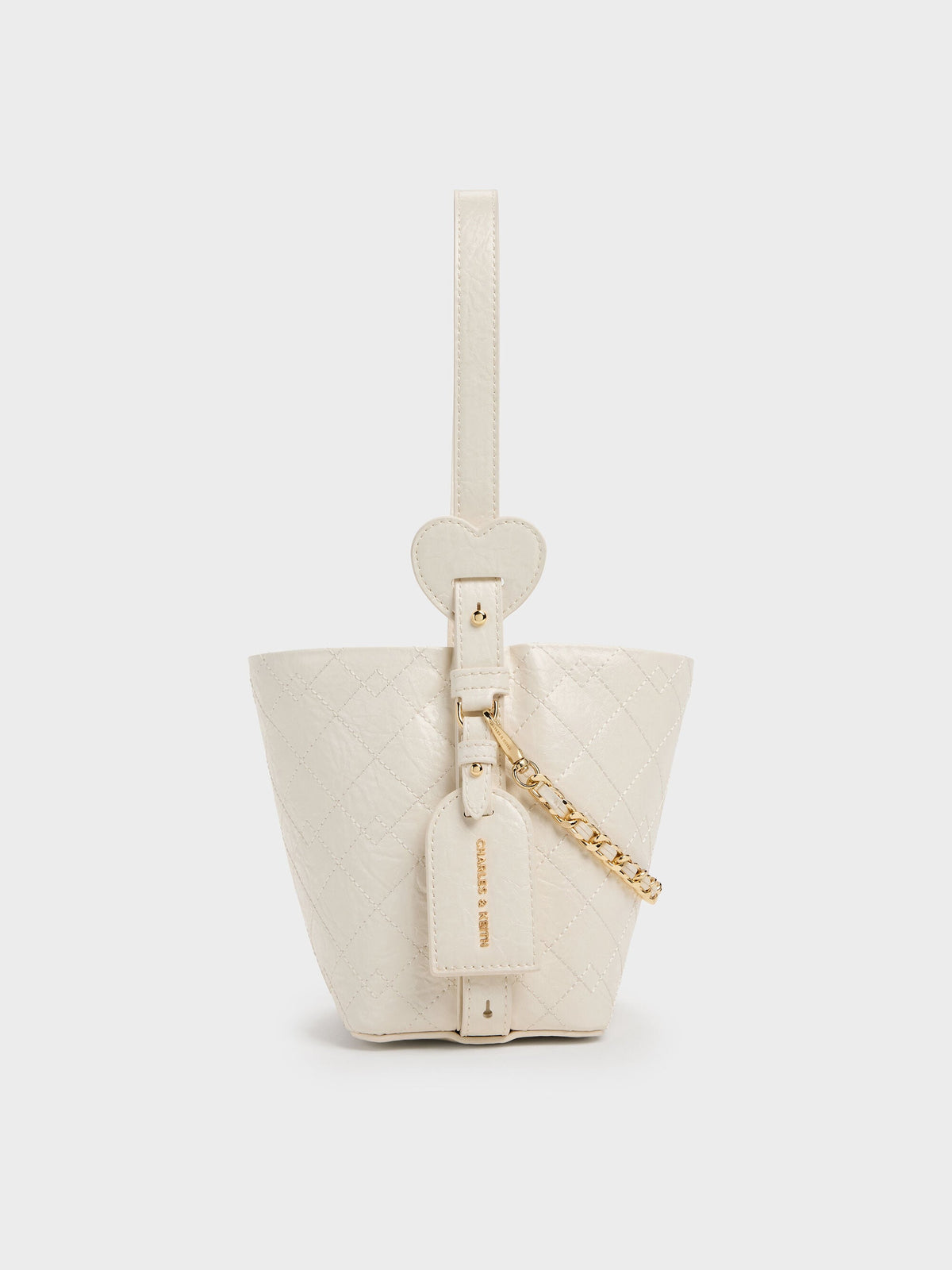 CHARLES & KEITH Sale | Duo Quilted Chain Bucket Bag - Cream