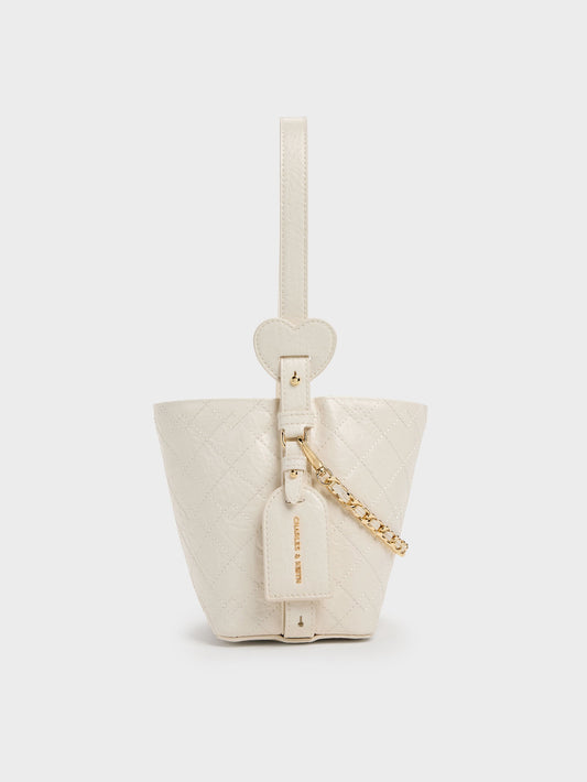 CHARLES & KEITH Sale | Duo Quilted Chain Bucket Bag - Cream