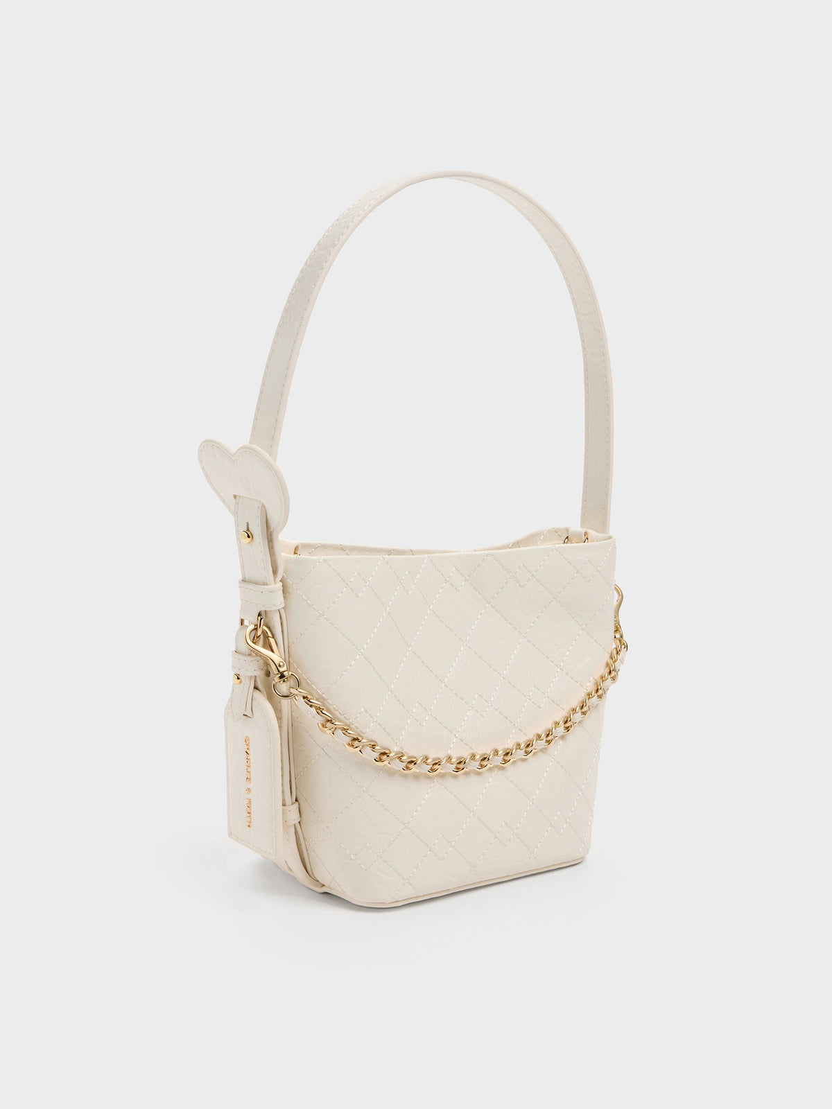CHARLES & KEITH Sale | Duo Quilted Chain Bucket Bag - Cream