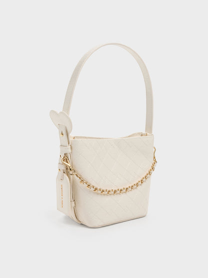 CHARLES & KEITH Sale | Duo Quilted Chain Bucket Bag - Cream