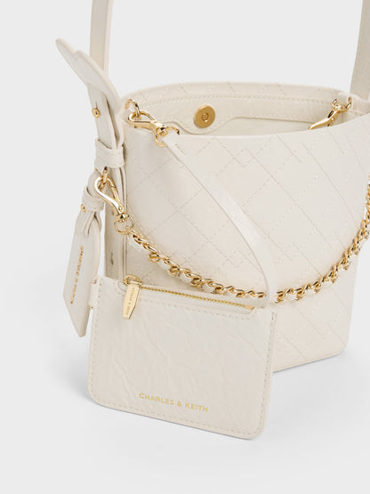 CHARLES & KEITH Sale | Duo Quilted Chain Bucket Bag - Cream