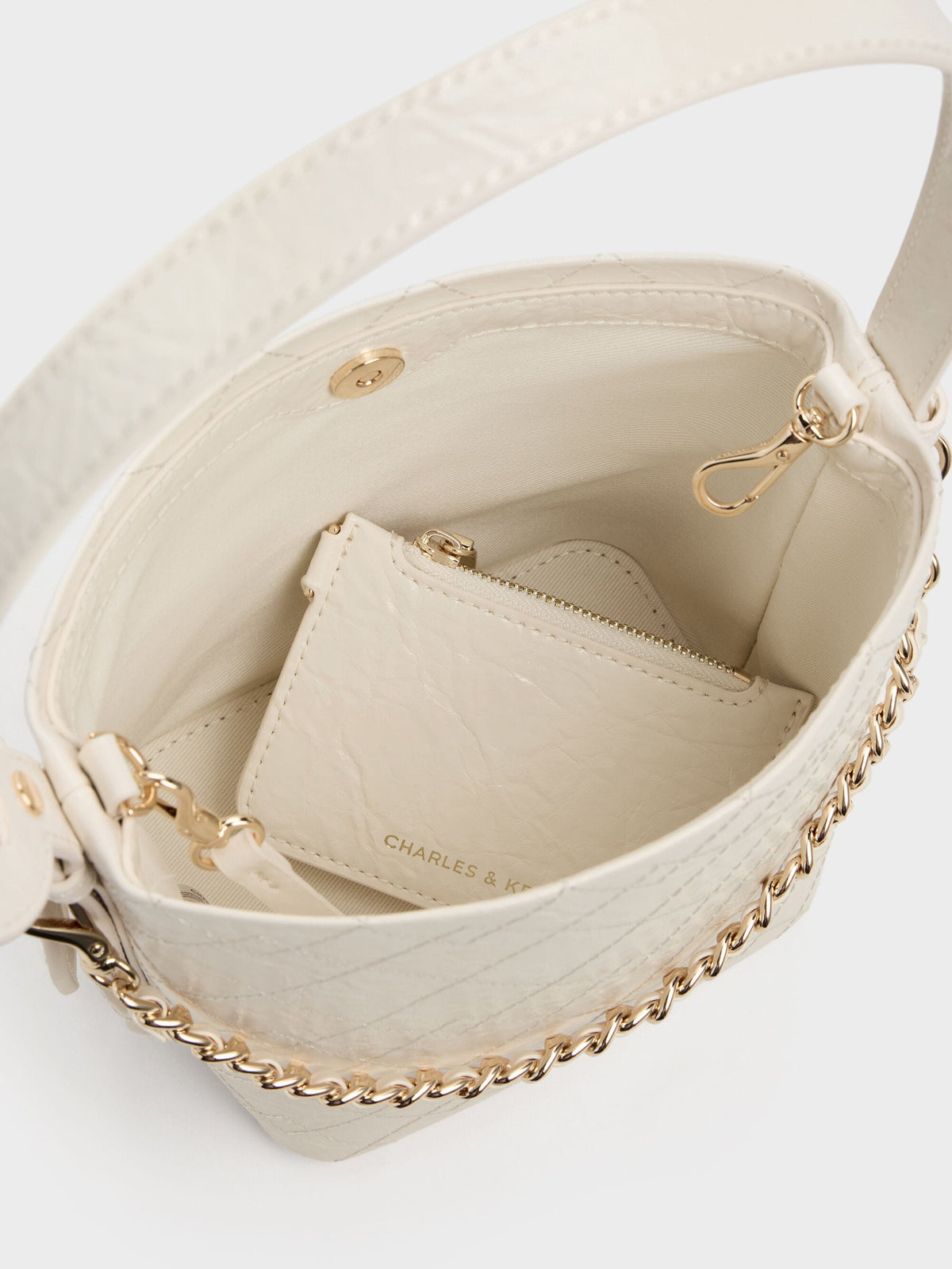 CHARLES & KEITH Sale | Duo Quilted Chain Bucket Bag - Cream