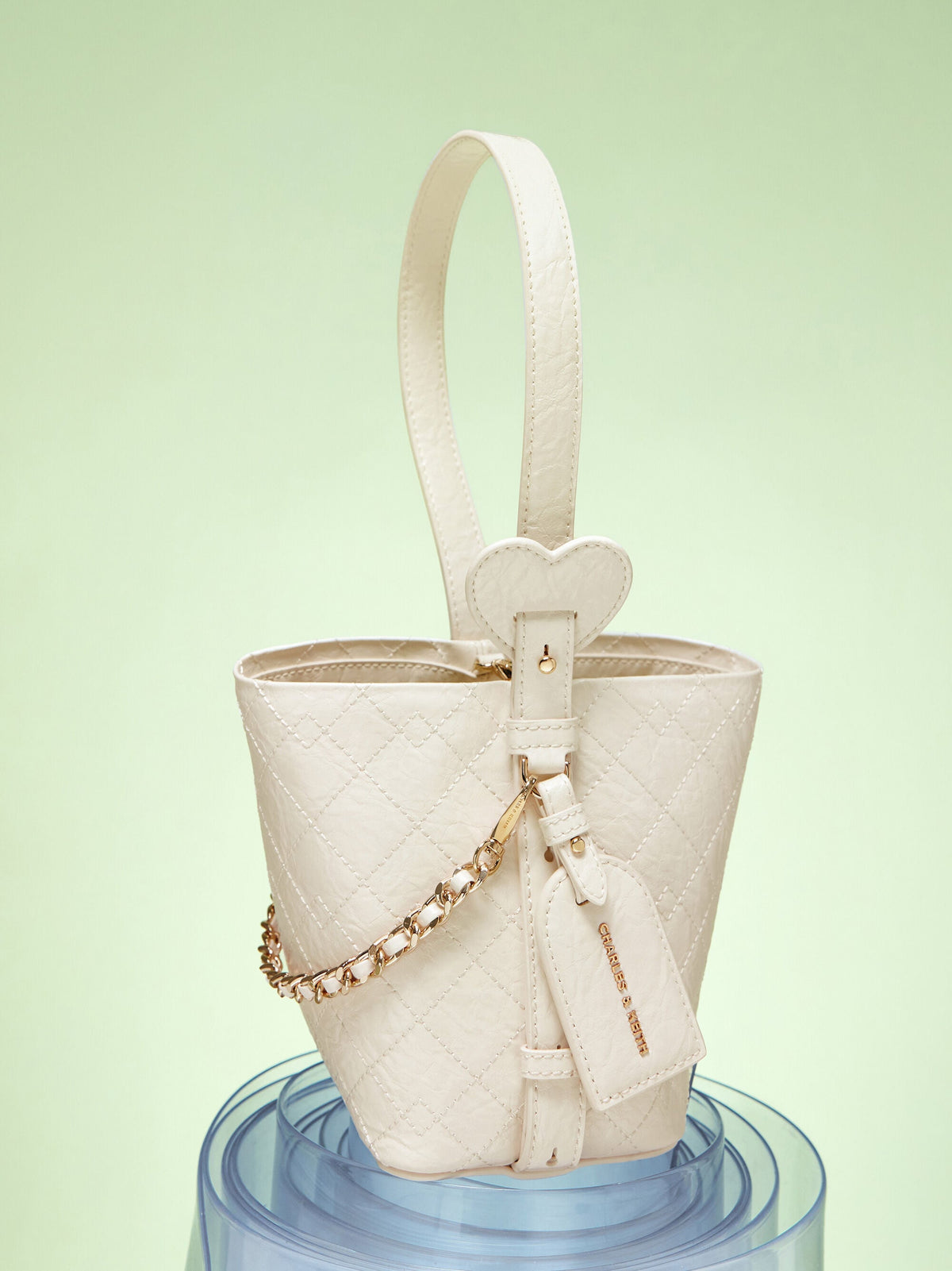 CHARLES & KEITH Sale | Duo Quilted Chain Bucket Bag - Cream