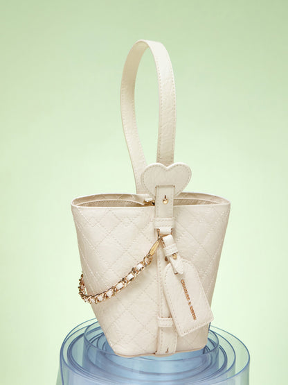 CHARLES & KEITH Sale | Duo Quilted Chain Bucket Bag - Cream