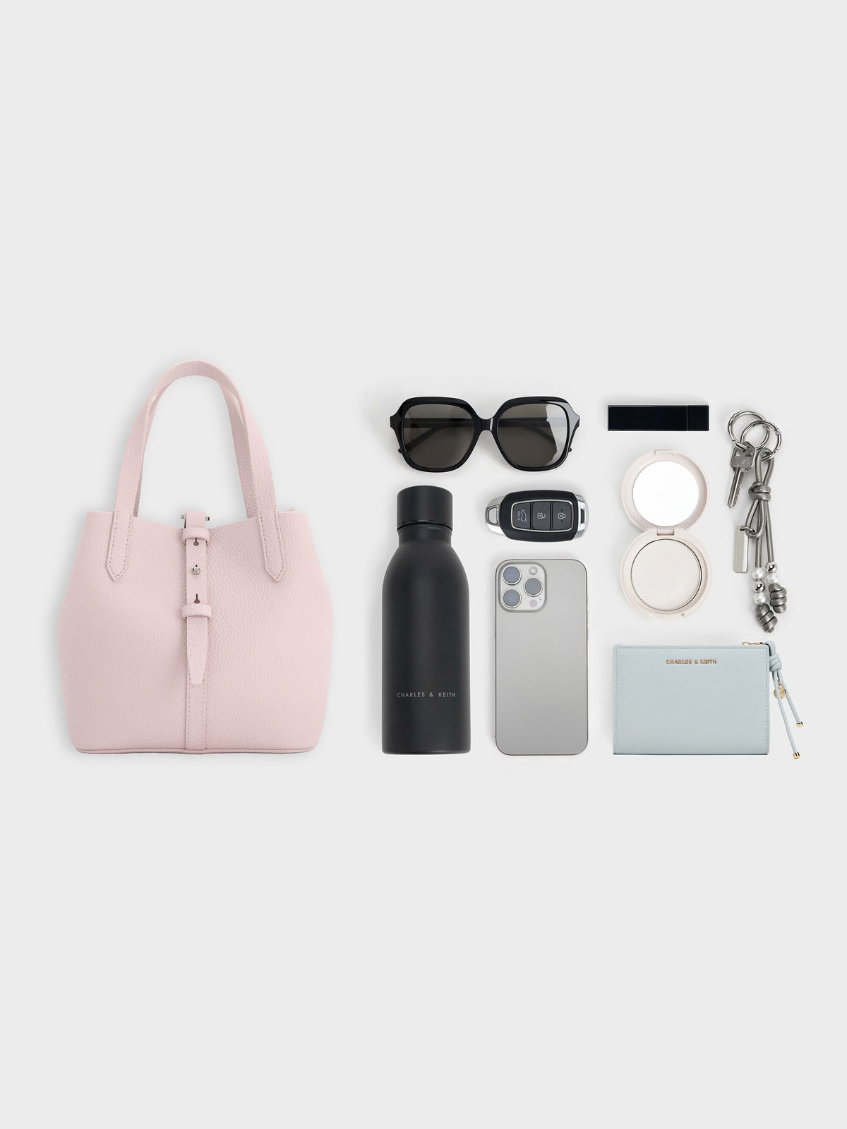 CHARLES & KEITH New | Beryl Belted Bucket Bag - Soft Pink