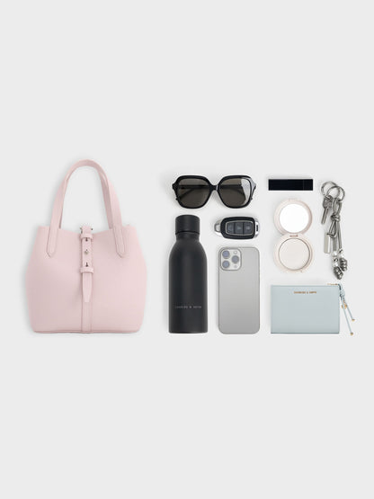 CHARLES & KEITH New | Beryl Belted Bucket Bag - Soft Pink